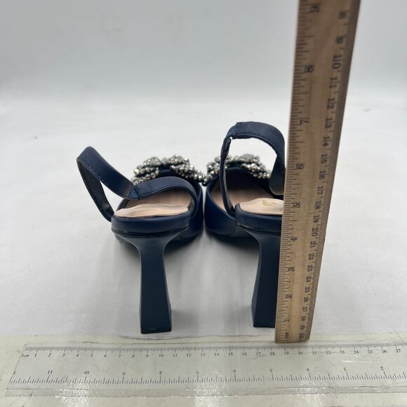 FYS Navy Pointed Toe Slip On Sandal Chic Rhinestone Butterfly Slingbacks Shoes - Picture 4 of 7